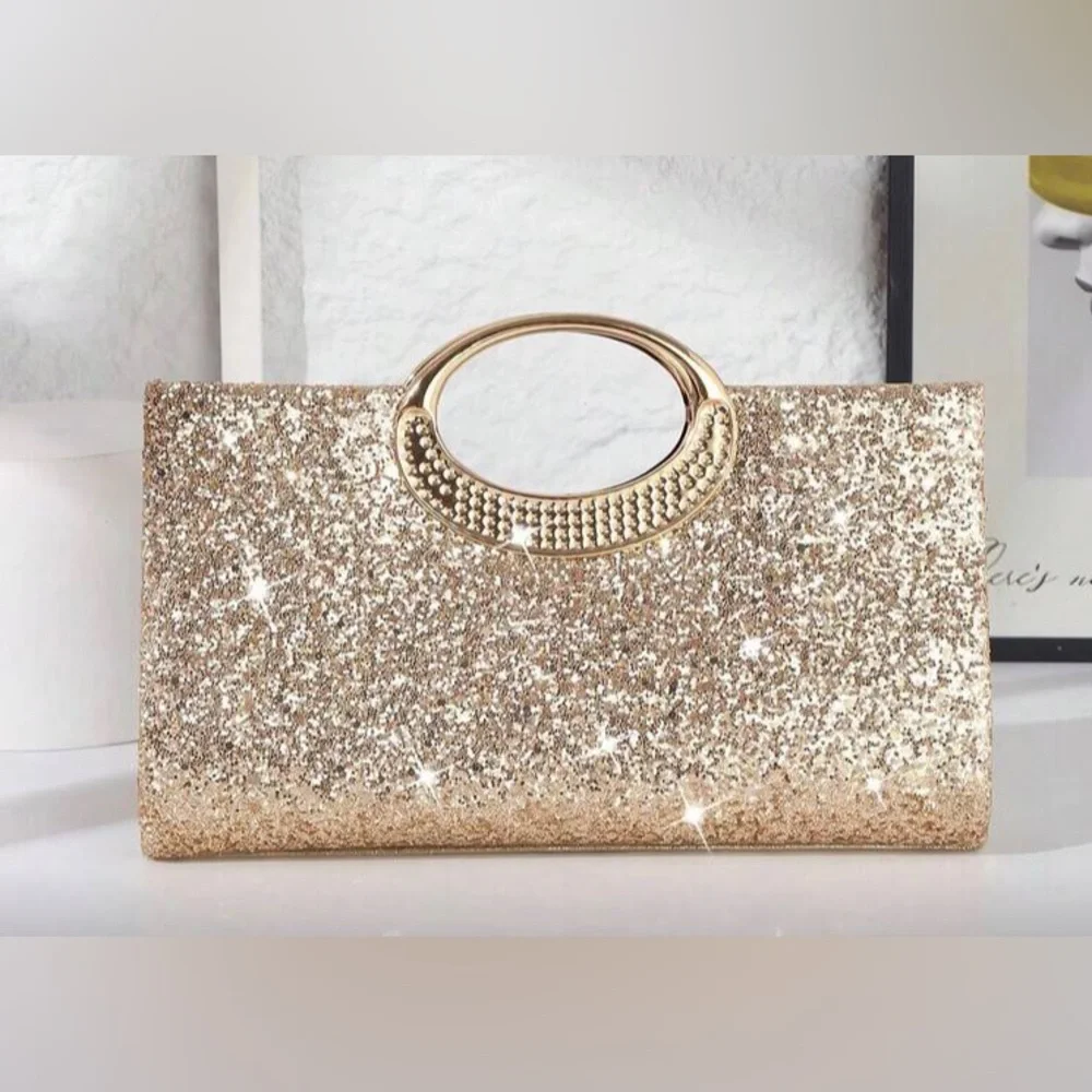 Gold Glitter Evening Clutch Handbag